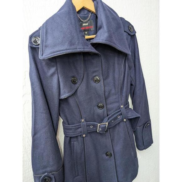 Miss Sixty M60 Y2K Navy Blue Wool Belted Pea Coat Jacket Size Small - Picture 2 of 6